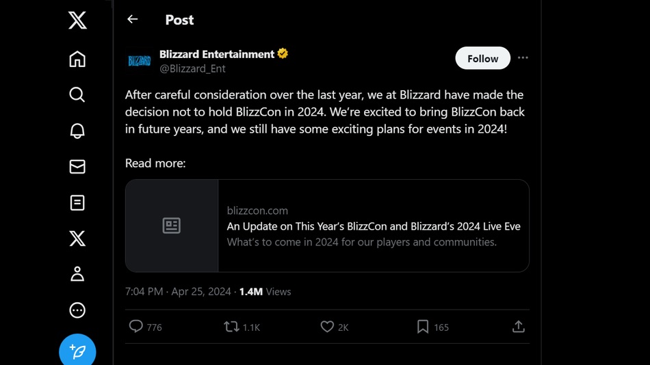 Twitter-Nachrichten zur Absage der BlizzCon 2024