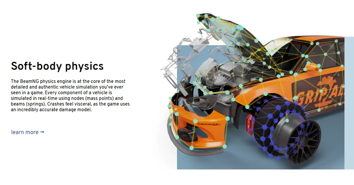 Detaillierte Fahrzeug-Chassis-Telemetrie-Überlagerung im BeamNG.drive Physik-Simulator.