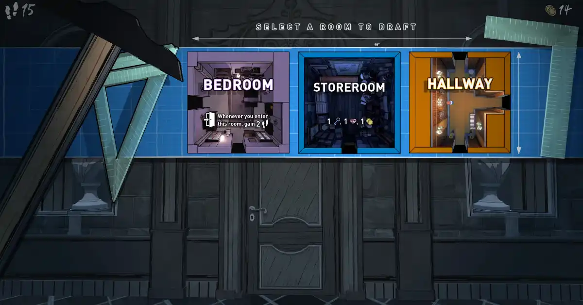 Die Drafting-Mechanik in Blue Prince ermöglicht endlose strategische Variationen.