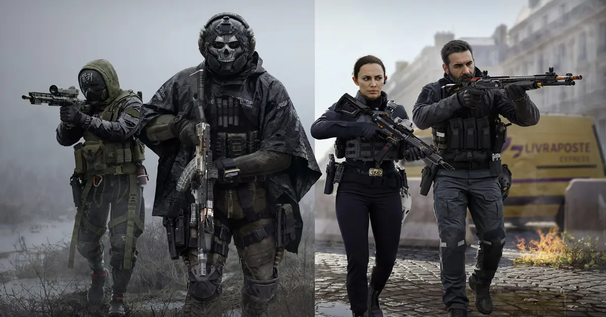 Hostile Alliance Operator-Paket der Modern Warfare 4 Vault Edition, das Price, Valeria, Ghost und Blix zeigt