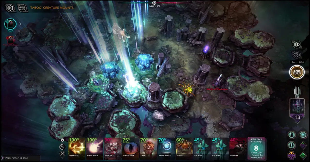 Hexagonal-Gitter-Kampf in Chaos Reborn mit beschworenen Kreaturen.