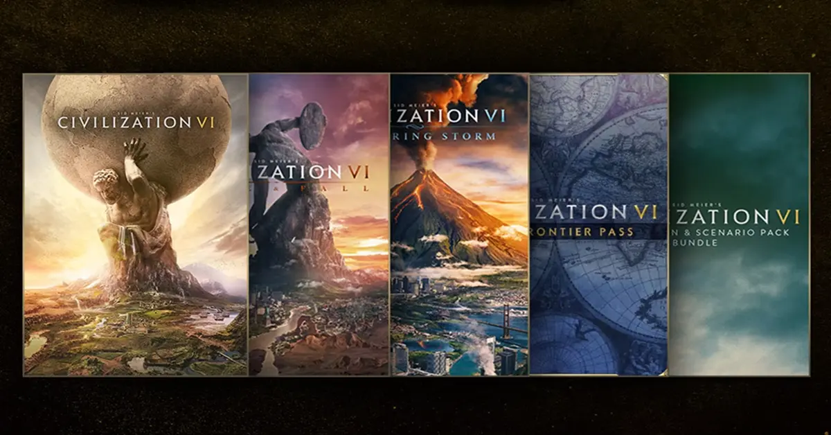 Civilization VI Hauptmenü und Erweiterungsauswahl-Bildschirm