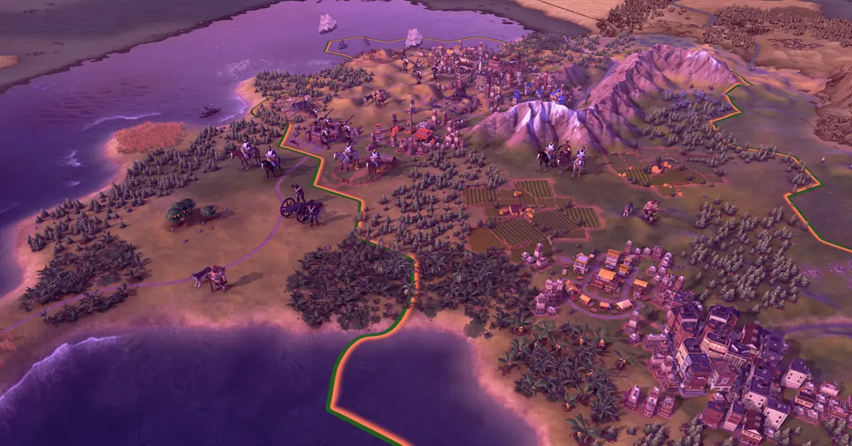 Hexagonales Rasterfeld der Civilization VI Karte mit Imperiumsexpansion