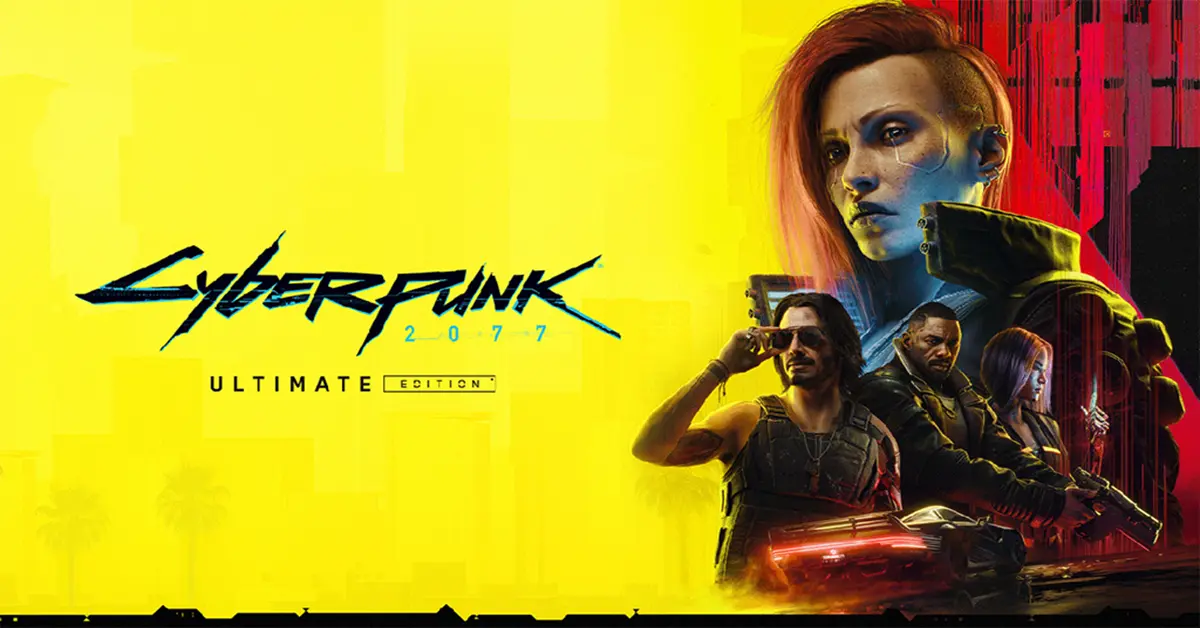 Cyberpunk 2077 Ultimate Edition Cover-Artwork mit V in Night City