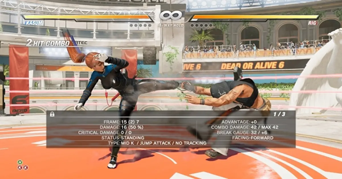 In-Game-Kampf in Dead or Alive 6, der die aktuelle Charakterauswahl zeigt