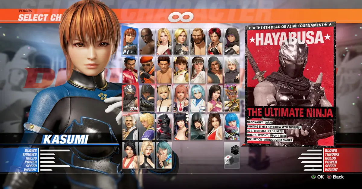Hauptmenü oder Charakterauswahlbildschirm von Dead or Alive 6 auf dem PC