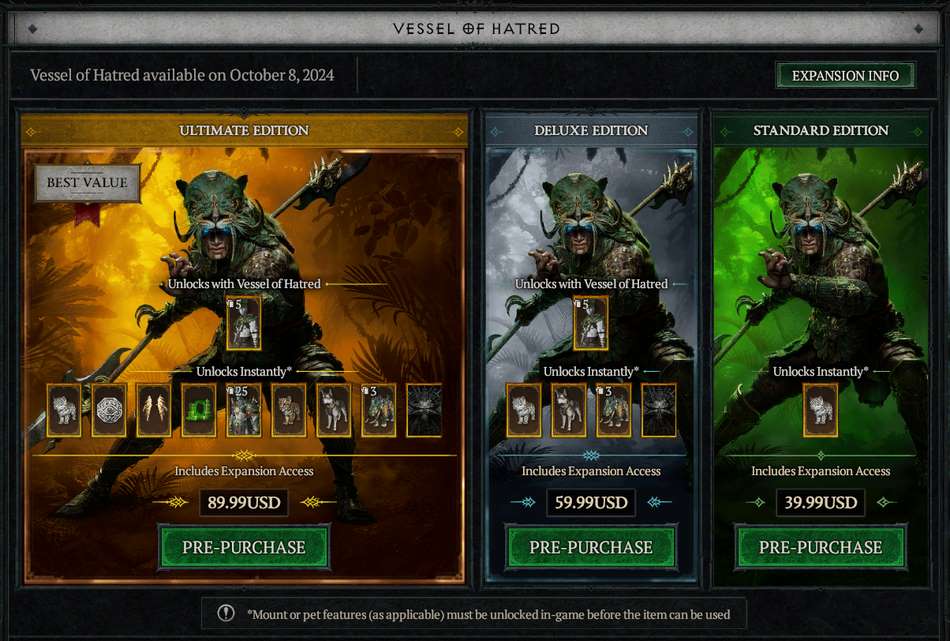 Diablo IV: Vessel of Hatred Spiele-Editionen