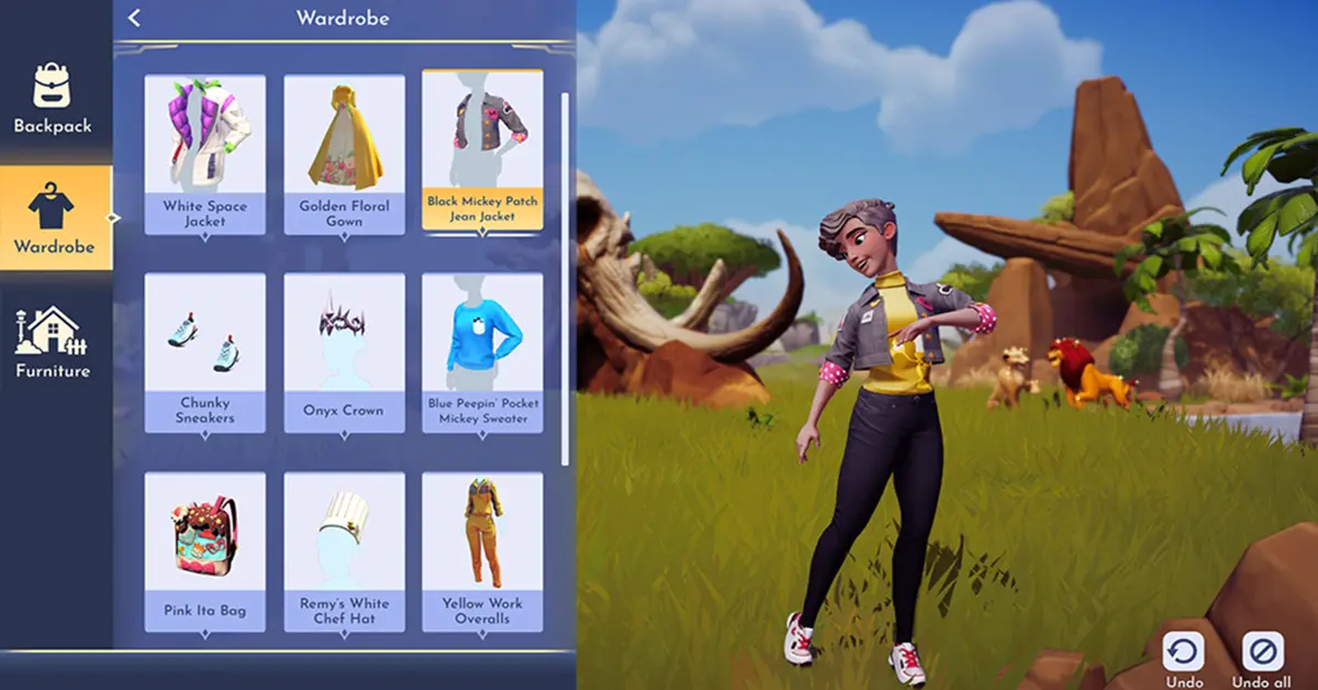 Ein Spieler beim Anpassen seines Hauses und seiner Outfits in Disney Dreamlight Valley.