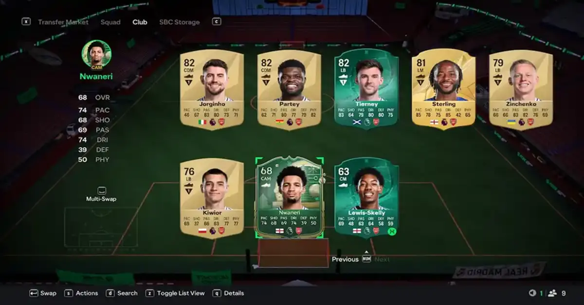 EA SPORTS FC 25 Ultimate Team Kartenverwaltungs-Oberfläche, die aktualisierte Spielerattribute anzeigt.