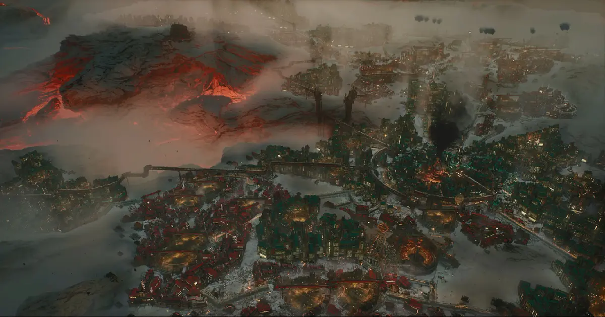 Frostpunk 2 Breach of Trust neue Vulkanstadt Übersicht