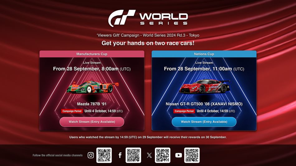 Die kostenlosen Autos der Geschenke für die Zuschauer auf der Gran Turismo 7 Tokyo World Series