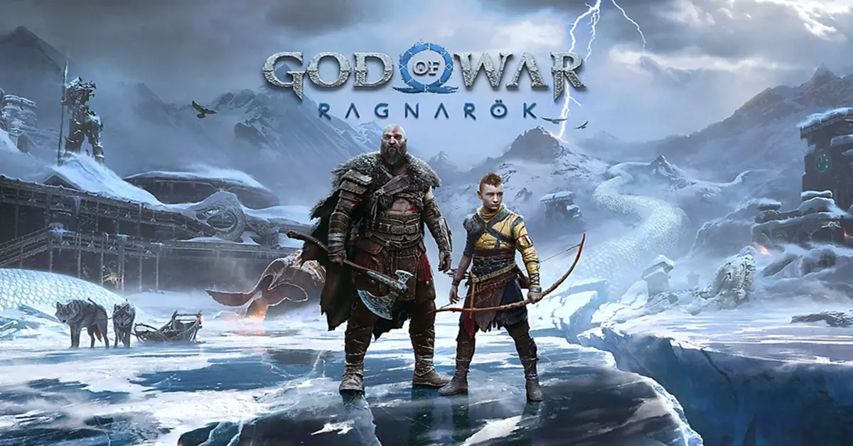 Kratos und Atreus im eisigen Schnee des Fimbulwinters in God of War Ragnarök