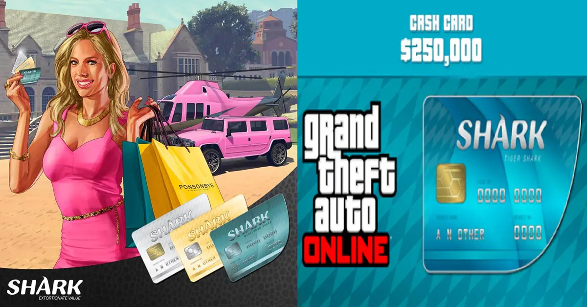 Charakter aus dem GTA Online Summer Update 2026 steht neben einer Tigerhai-Cashcard.