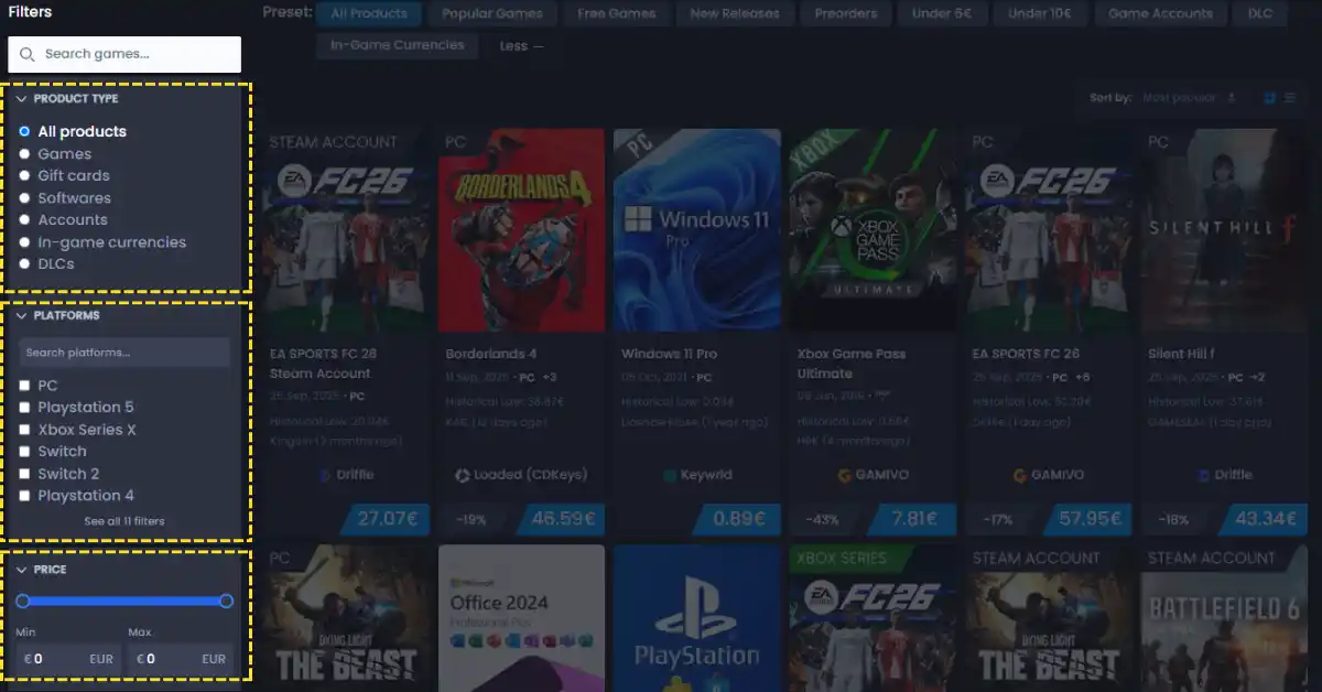 Keyforsteam Katalogfilter - Seitenleiste