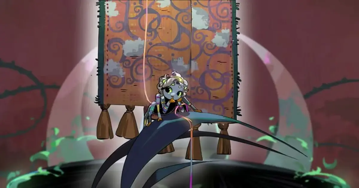 Ein Screenshot des neuen Charakter-Artworks für Arachne in Hades II.