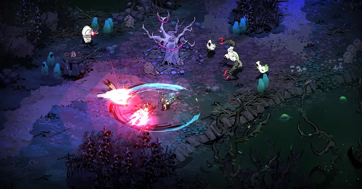 Melinoë schwingt ihren Stab und ihre Sichel in der Konsolenversion von Hades II.