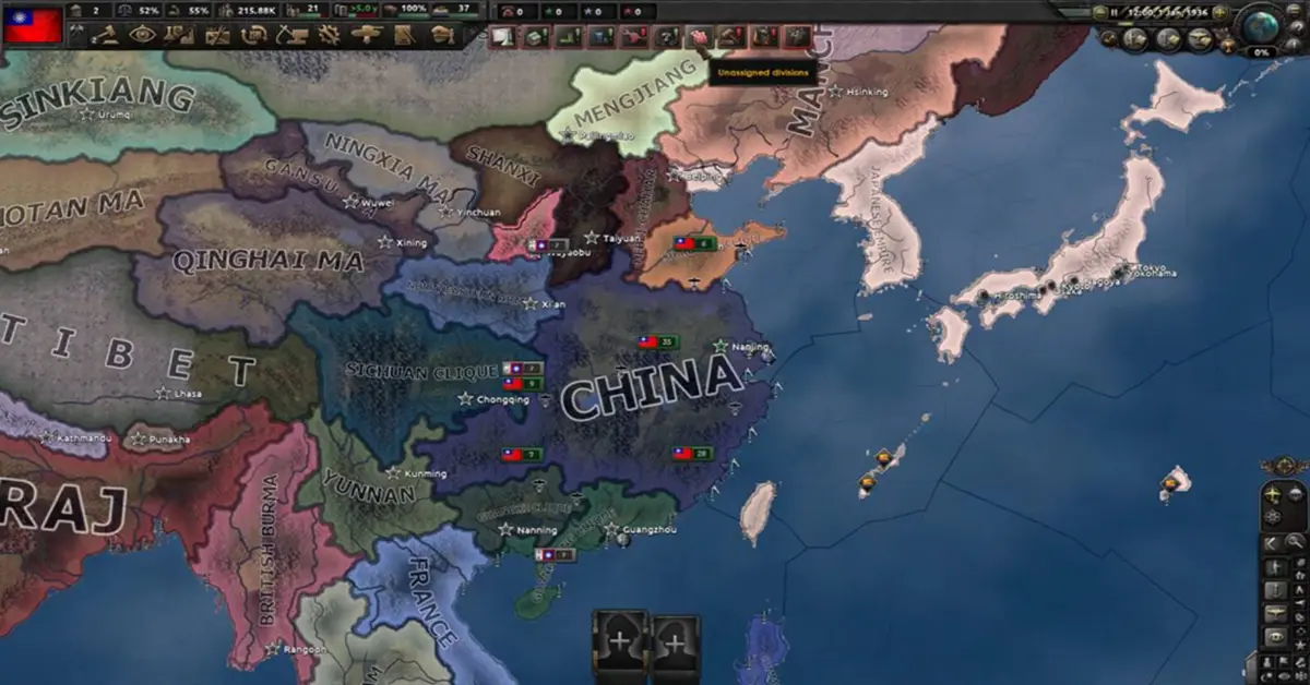 Taktische Kartenansicht des Pazifik-Kriegsschauplatzes in Hearts of Iron IV No Compromise No Surrender