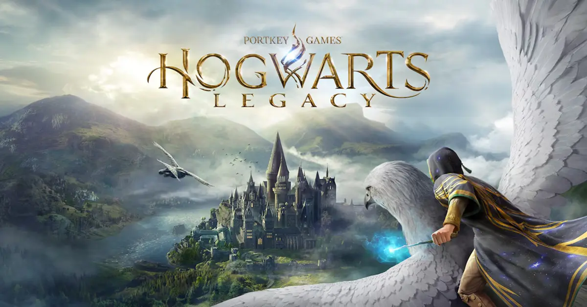 Hogwarts Legacy Gameplay zeigt das Äußere der Zauberschule in der Dämmerung.