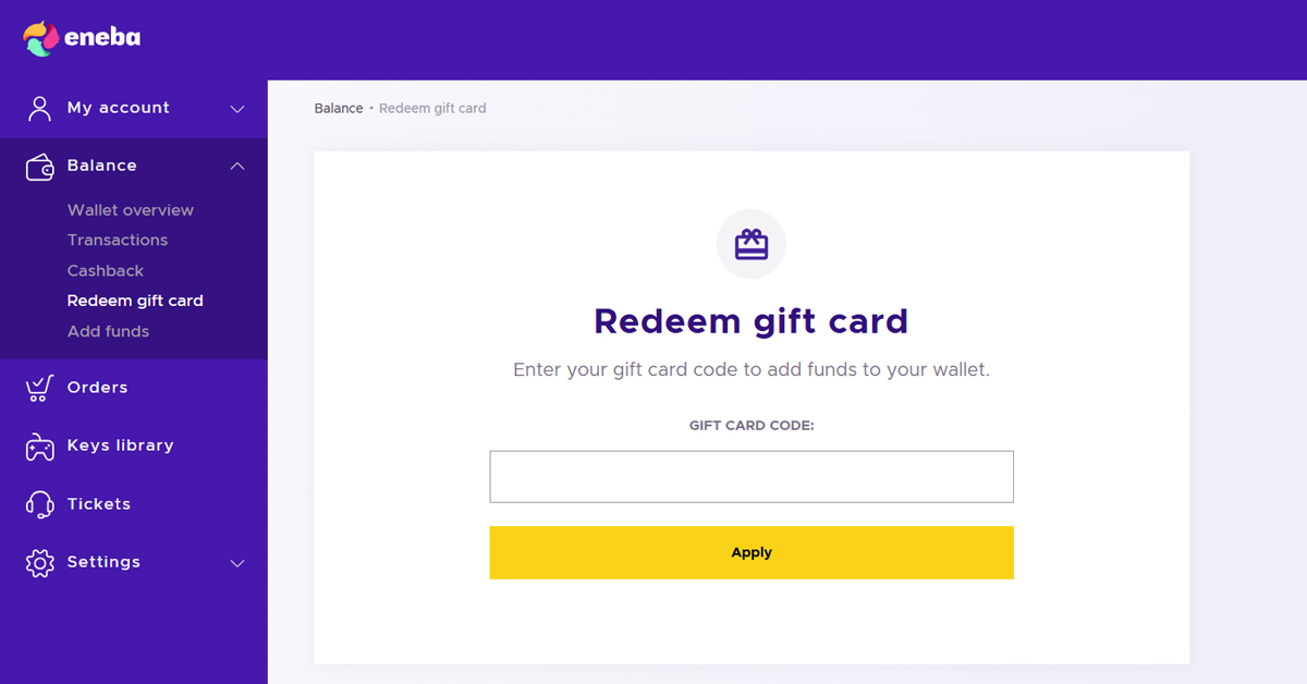 ENEBA-Geschenkkarte einlösen