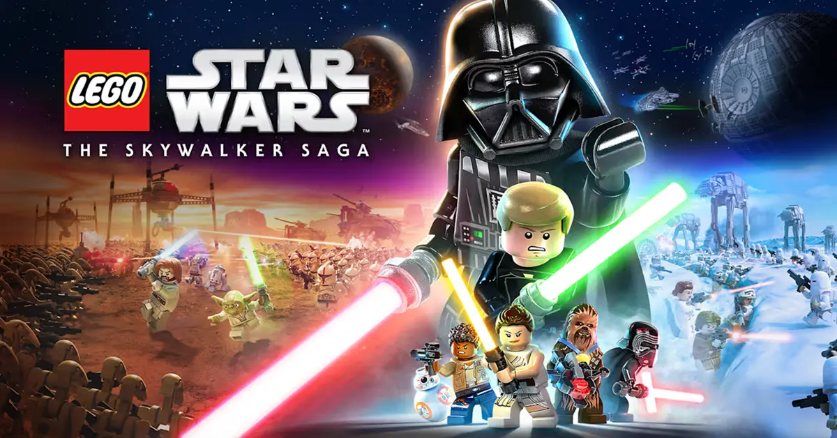 LEGO Luke Skywalker zündet sein blaues Lichtschwert vor einer Wüstenkulisse