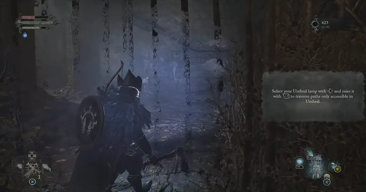 Side-by-Side-Vergleich desselben Ortes in den Dimensionen Axiom und Umbral.