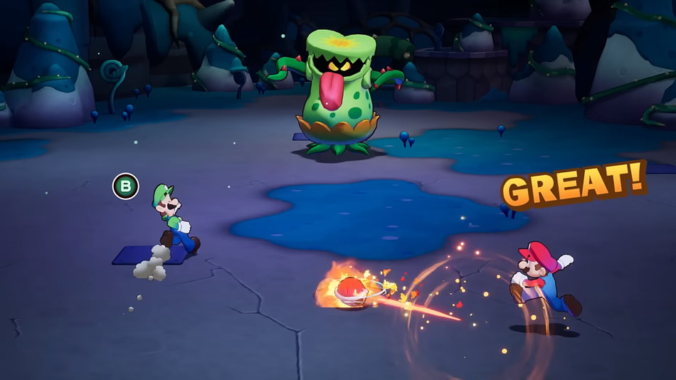 Mario & Luigi: Brothership zeigt Bros. Attack gegen einen Boss
