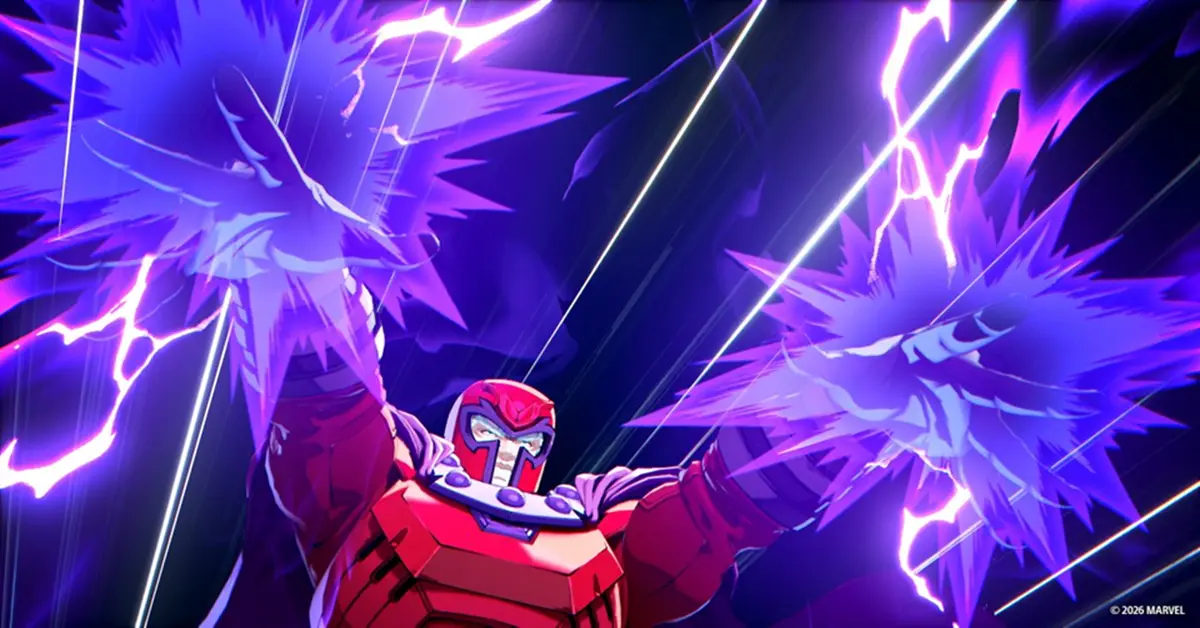 Magneto schwebt in der Luft und bereitet einen kraftvollen magnetischen Angriff gegen einen Gegner vor.