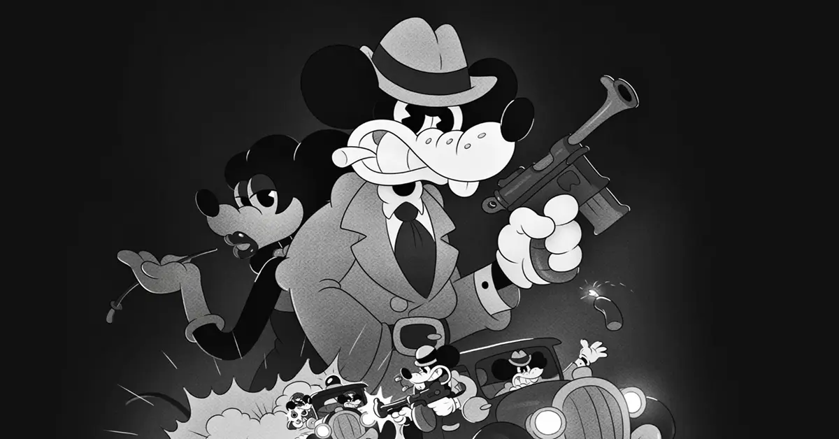 Jack Pepper navigiert mit gezogenen Revolvern durch eine dunkle Gasse in MOUSE: P.I. For Hire.