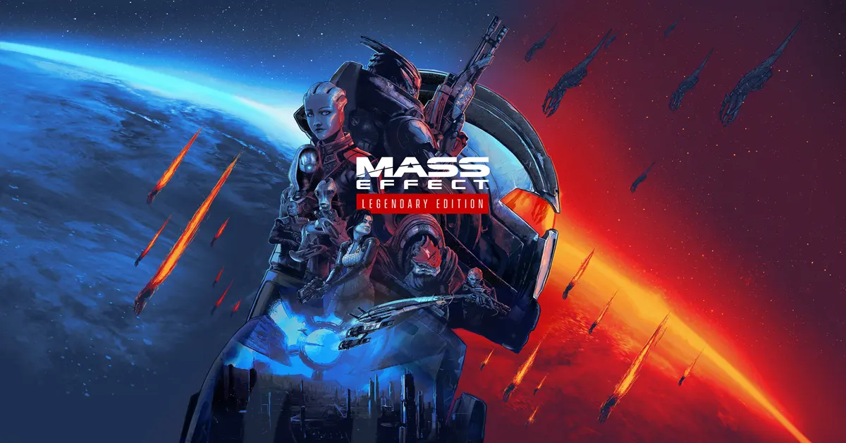 Hauptgrafik von Mass Effect Legendary Edition mit Commander Shepard und Teammitgliedern