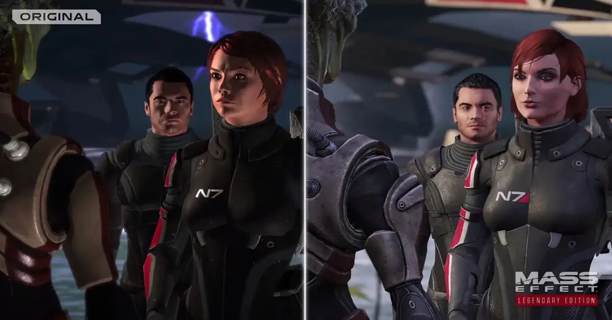 Side-by-Side-Vergleich der ursprünglichen Mass Effect-Grafik gegenüber dem 4K Legendary Edition Remaster.
