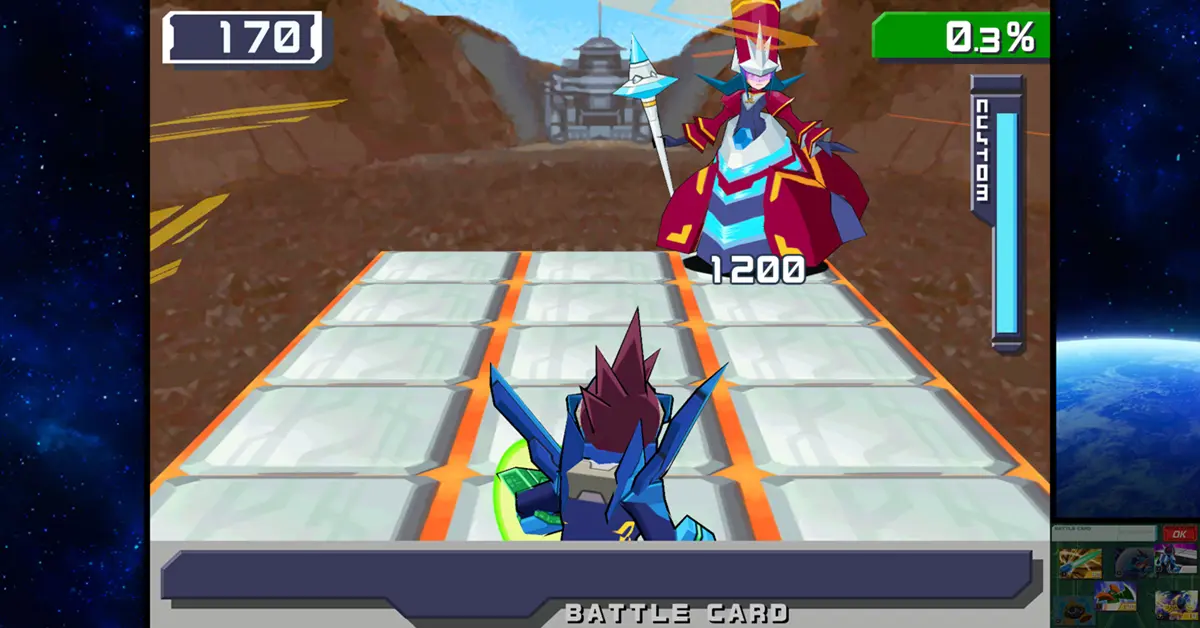 Hochauflösender Gameplay-Screenshot vom Mega Man Star Force Combat-Grid