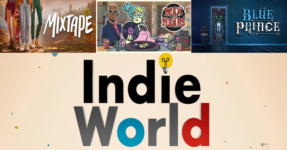 Eine farbenfrohe Collage mit günstigen Indie-PC-Spielen im Mai 2026, darunter Mixtape, Wax Heads und Blue Prince.