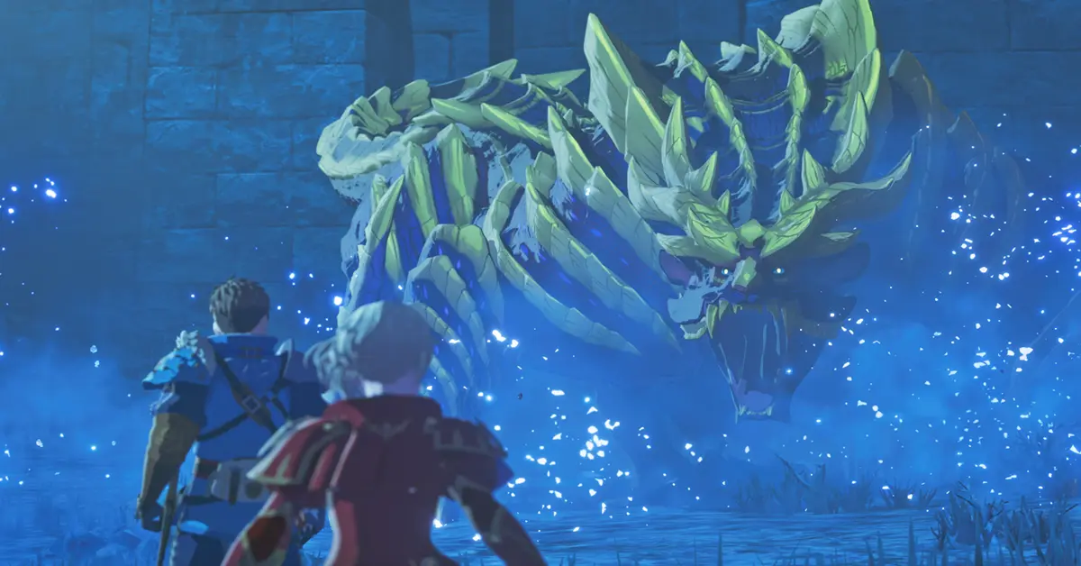 Rundenbasiertes Kampf-Interface mit einem Ranger und einem Rathalos gegen ein kristallinfiziertes Monster.