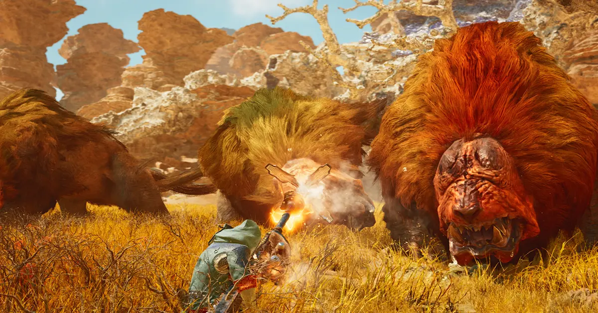 Ein Jäger stellt sich einer riesigen Bestie in einem dynamischen Wetter-Ökosystem in Monster Hunter Wilds