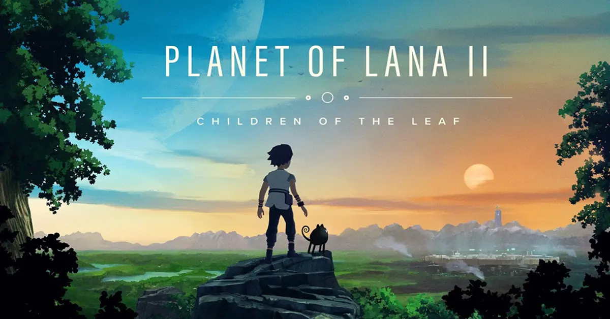 Lana und Mui blicken in Planet of Lana II auf einen leuchtenden außerirdischen Wald.