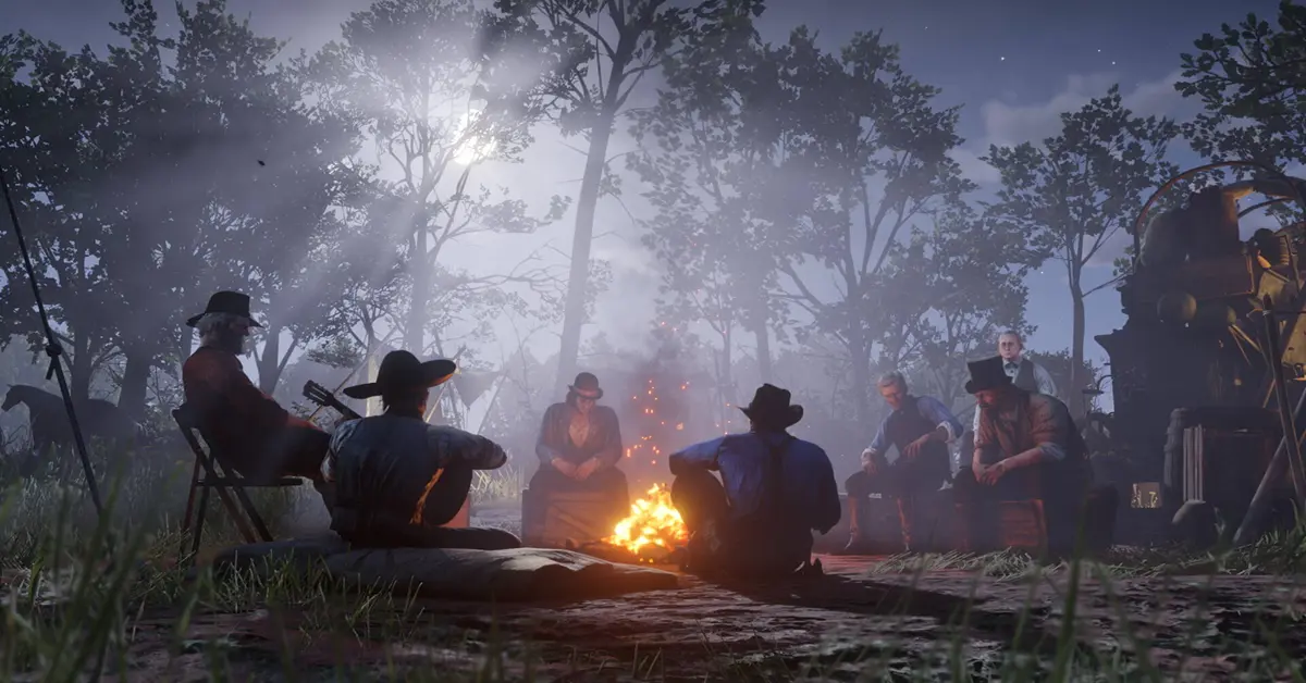 Detaillierte Lagerinteraktion in Red Dead Redemption 2.