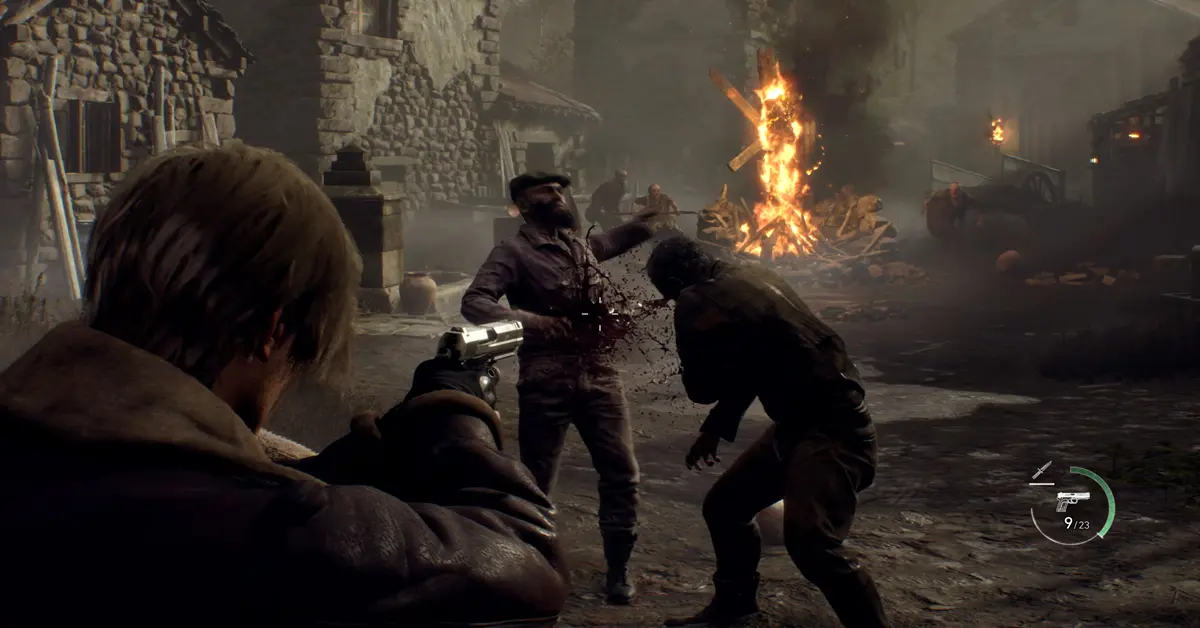 Resident Evil 4 Remake Leon Kennedy Dorf-Begegnung Gameplay.