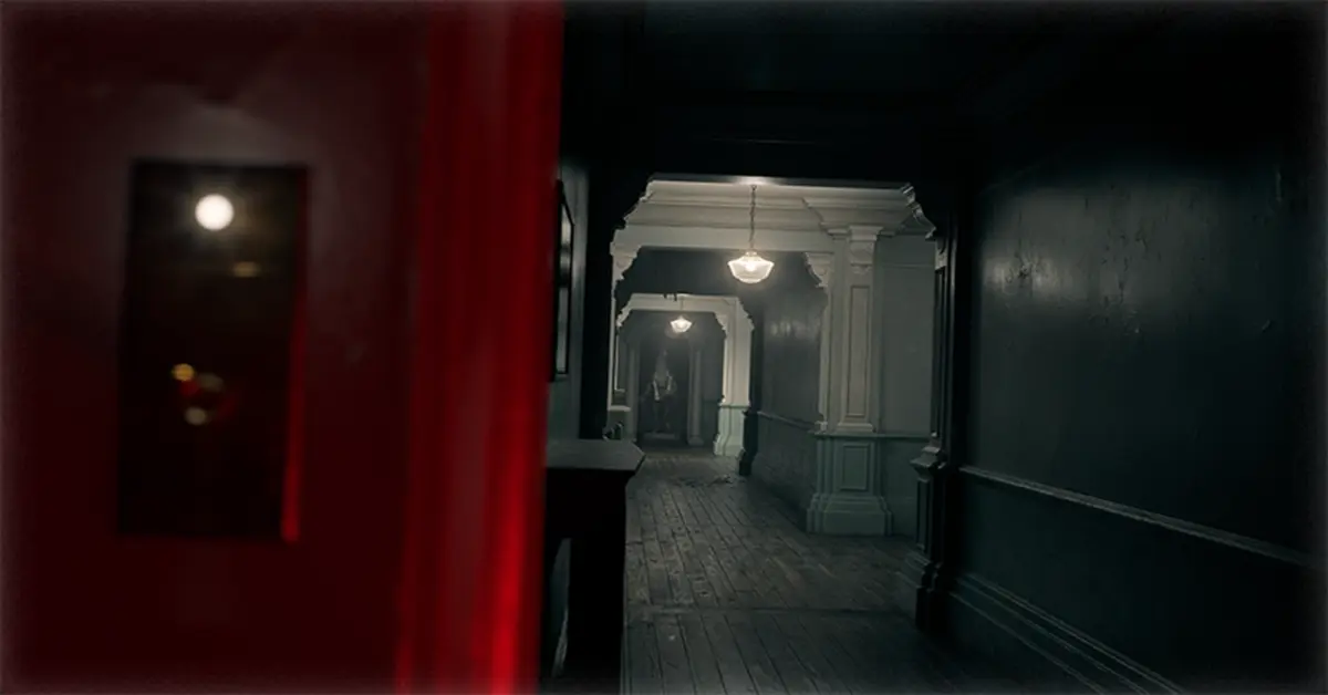 Gameplay-Screenshot des verlassenen Hotels in Resident Evil Requiem