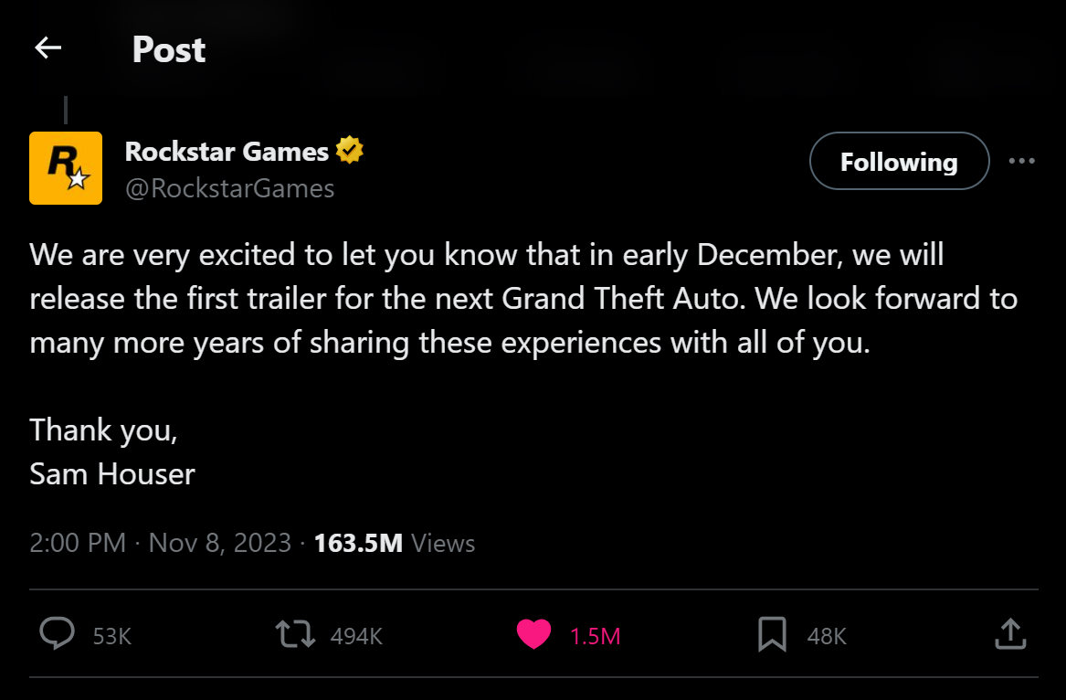 Offizieller Tweet von Rockstar zum 25. JubilÃ¤um 