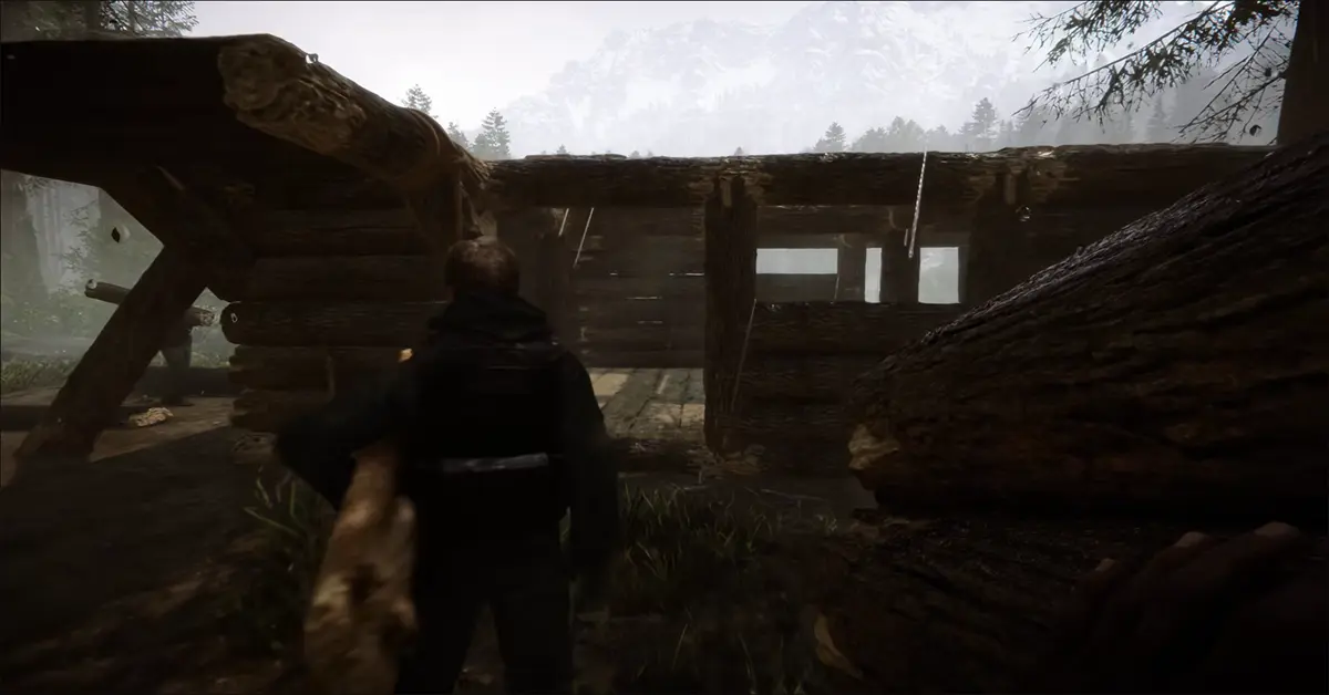 Mehrere Spieler arbeiten beim Bau einer Holzfestung in Sons of the Forest zusammen Mehrere Spieler arbeiten beim Bau einer Holzfestung in Sons of the Forest zusammen