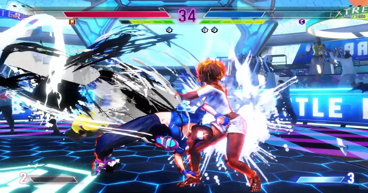 Street Fighter 6 Gameplay zeigt ein Drive Impact Manöver im Battle Hub.