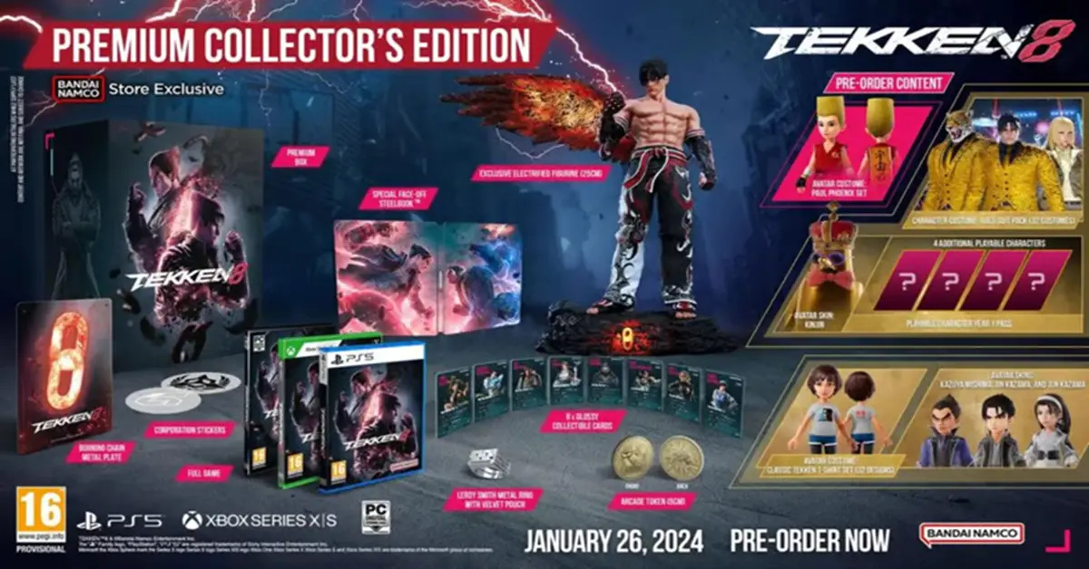 Direkter Vergleich der Standard-Charaktermodelle von Tekken 8 und den Premium-Avatar-Anpassungsgegenständen aus dem Fight Pass.