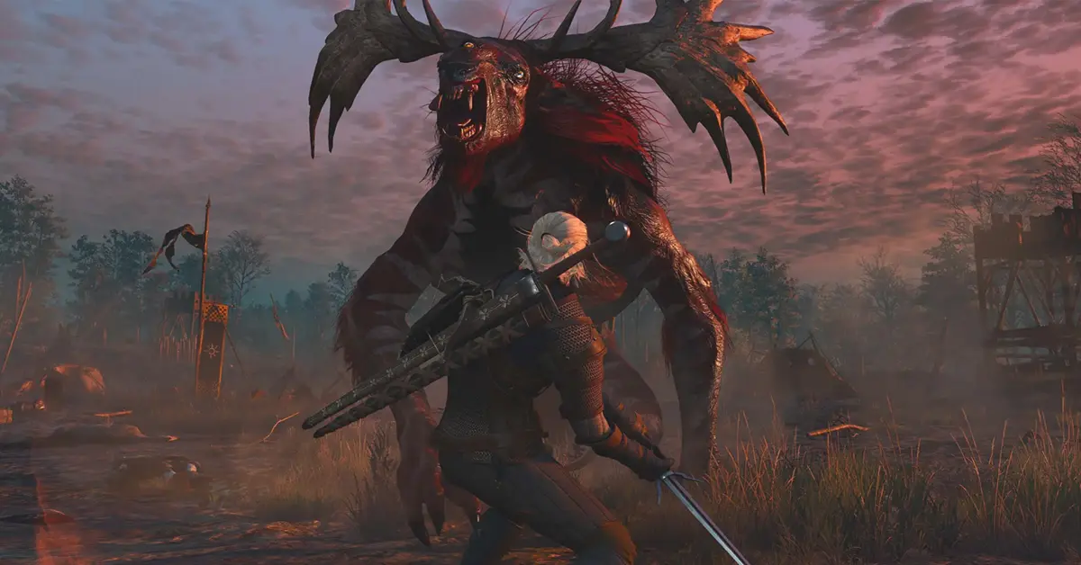 Geralt kämpft gegen einen Greifen in The Witcher 3 Wild Hunt