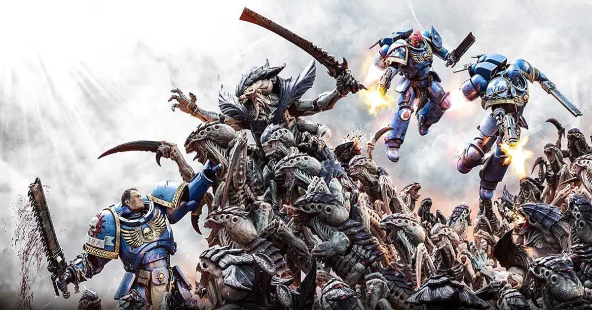 Space Marine feuert mit einem Bolter auf Tyraniden-Schwärme in Warhammer 40k Space Marine 2