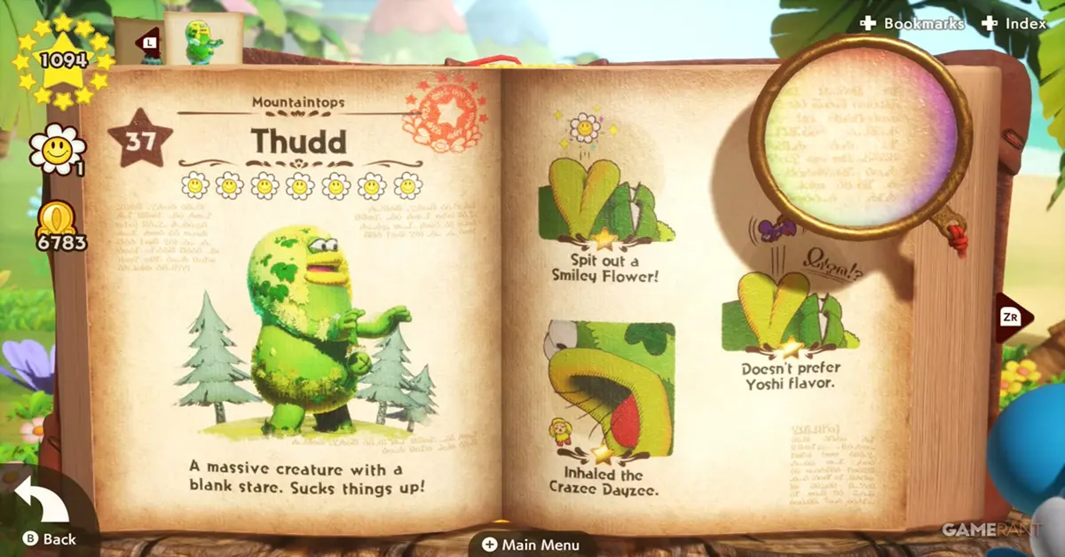 Yoshi wirft eine Kreatur innerhalb der magischen Enzyklopädie-Level