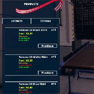 Factory Outlet Simulator - Produkte