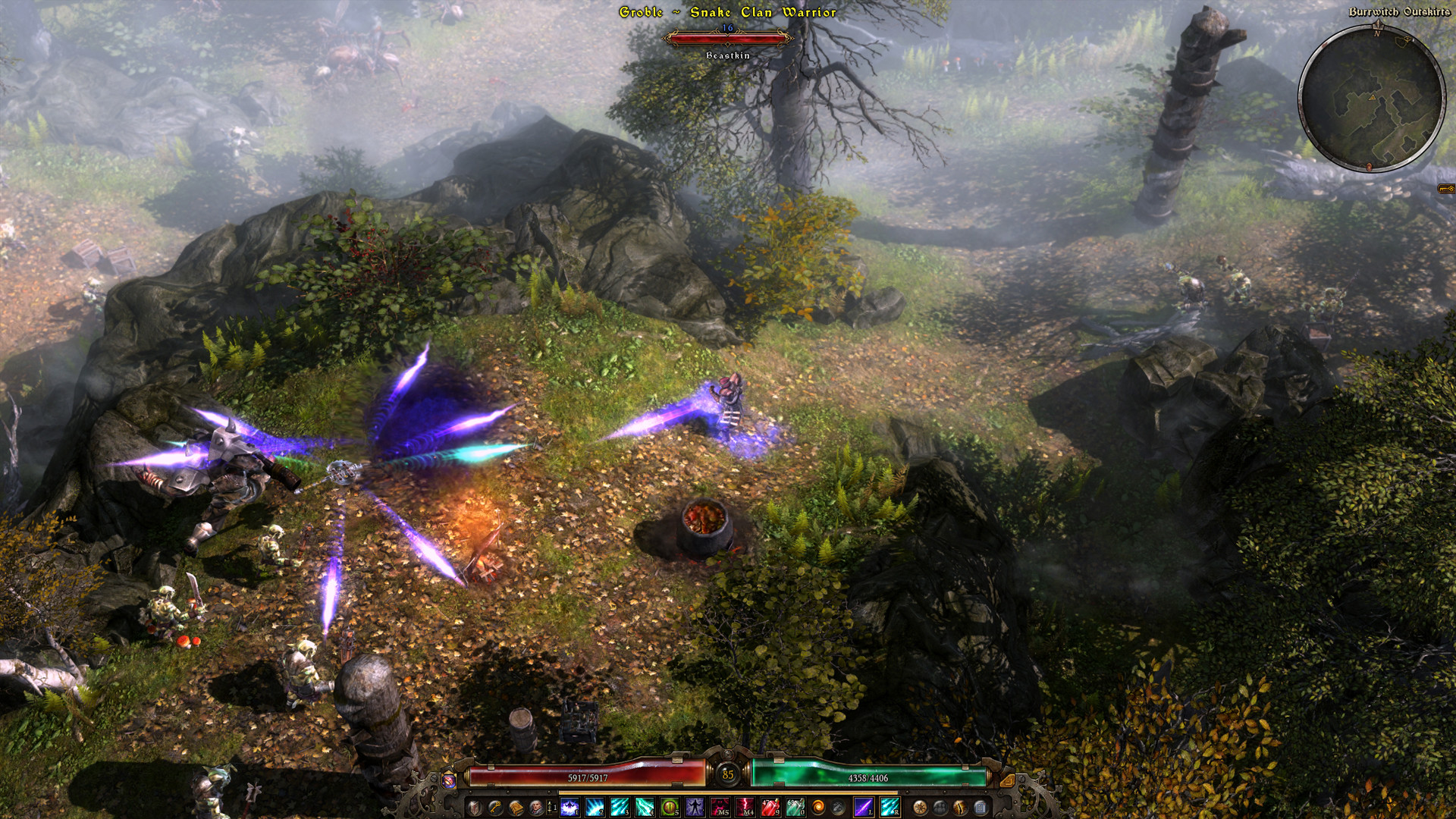 Grim Dawn Kampfszene mit Dark-Fantasy-ARPG-Gegnern