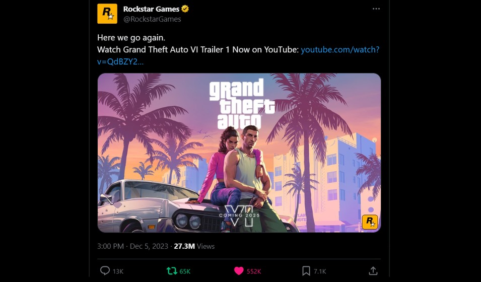 Der Rekord-Tweet auf Twitter/X des GTA VI-Trailers
