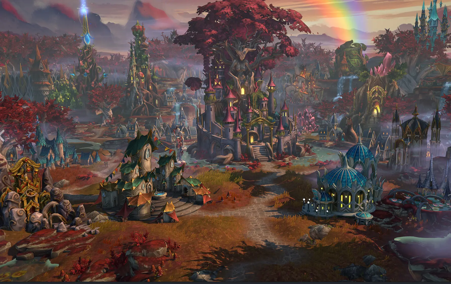 Heroes of Might and Magic Olden Era Abenteuerkarte mit Fraktionsstädten und Regenbogen
