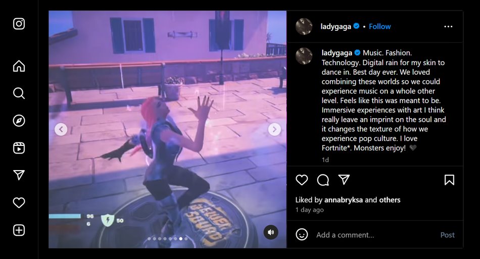 Lady Gagas Beitrag über Fortnite auf Instagram